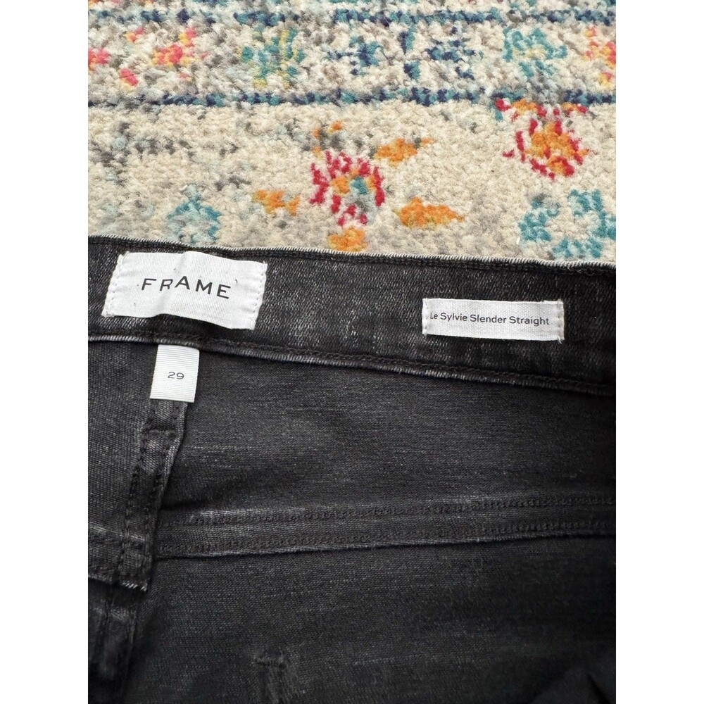 Frame Women's Le Sylvie Slender Straight Black Rockstar Jeans Size 29 - Picture 4 of 9